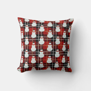 Coussin Snowman dans les flocons de neige Tartan Jeu d'ore