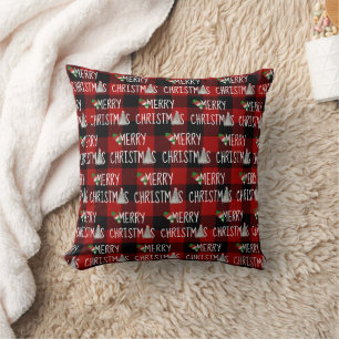 Coussin Snowman de Noël et arbre sur Buffalo Plaid