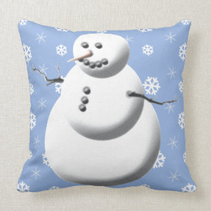 Coussin Snowman D'Hiver Bleu Clair Et Blanc Vacances