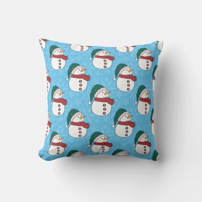 Coussin Snowman d'hiver Cute Bleu Noël vacances (Recto)