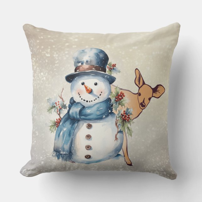 Coussin "Snowman Entouré à Holly" avec un Faun (Recto)