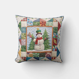 Coussin Snowman et Christmas Tree Quilt Print