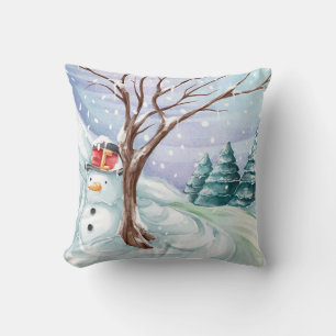 Coussin Snowman Et Paysage D'Hiver