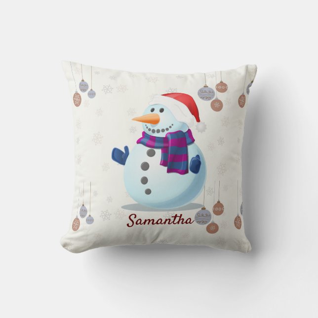 Coussin Snowman famille xmas personnalisés (Recto)