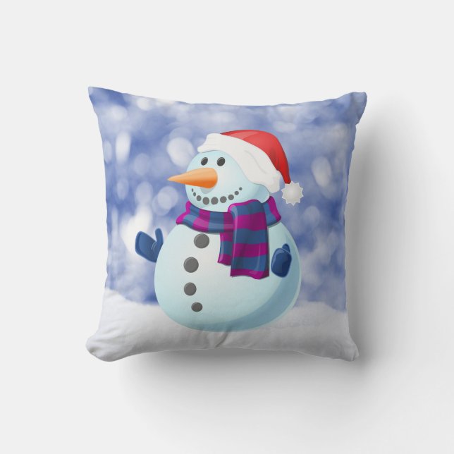 Coussin Snowman hiver Joyeux Noël neige (Recto)