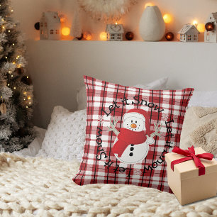 Coussin Snowman laissez-le neiger rouge noir personnalisé