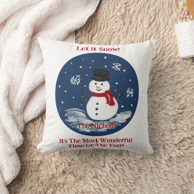Coussin Snowman peint à la main message PERSONNALISER (Couverture)