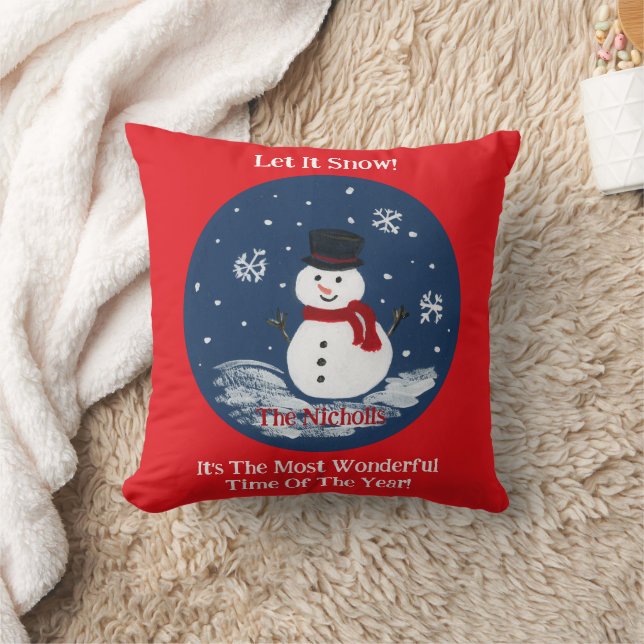 Coussin Snowman peint à la main message PERSONNALISER ROUG (Couverture)