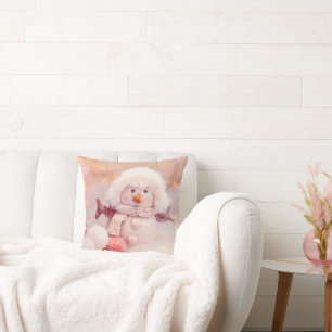 Coussin Snowman rose et blanc de Noël