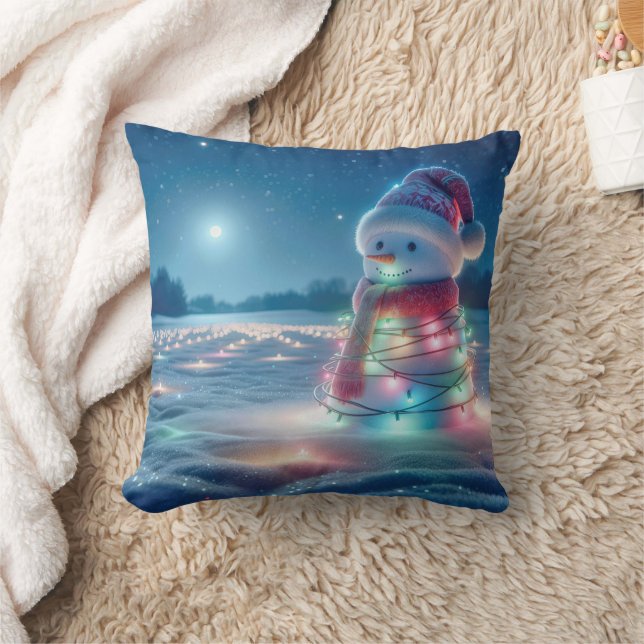 Coussin Snowman Tangé Dans Les Lumières De Noël (Couverture)