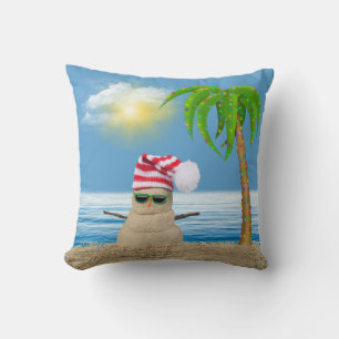 Coussin Snowman tropical avec palmier