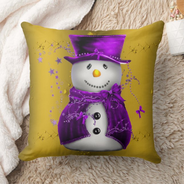 Coussin Snowman violet à Noël d'or (Couverture)