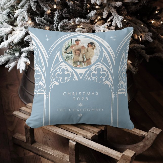 Coussin Snowy Gothique Hiver Fairytale Noël Photo Bleu (Créateur téléchargé)
