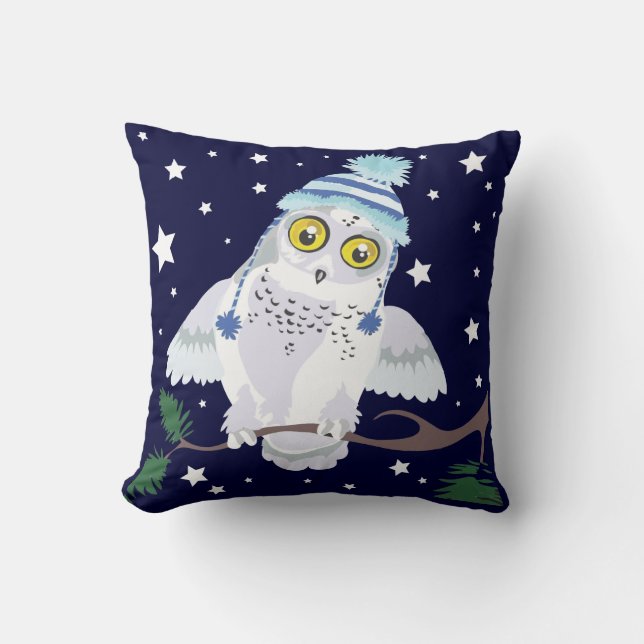 Coussin Snowy Owl avec Casquette~ lancer l'oreiller (Recto)