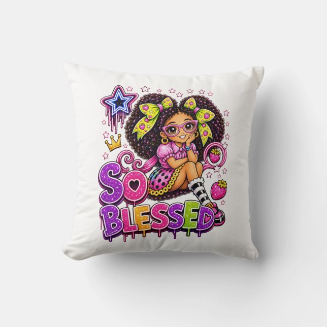 Coussin So Blessed™ StarBerry | Fille Mignonne aux Fraises (Recto)