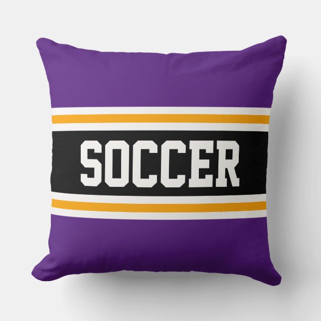 Coussin SOCCER Royal violet jaune noir rayures athlétiques (Recto)