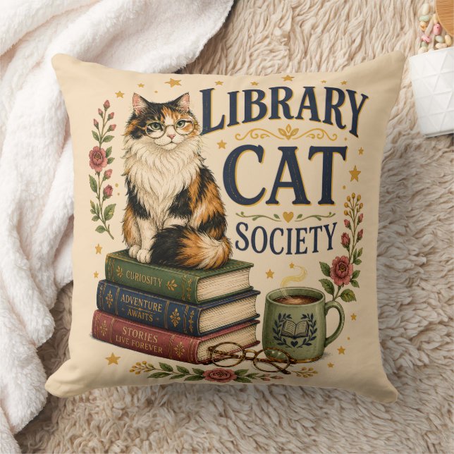 Coussin Société de la chatte de bibliothèque Calico livres (Couverture)