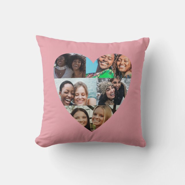 Coussin Soeur Définition Rose Blush Photo Collage de Coeur (Recto)