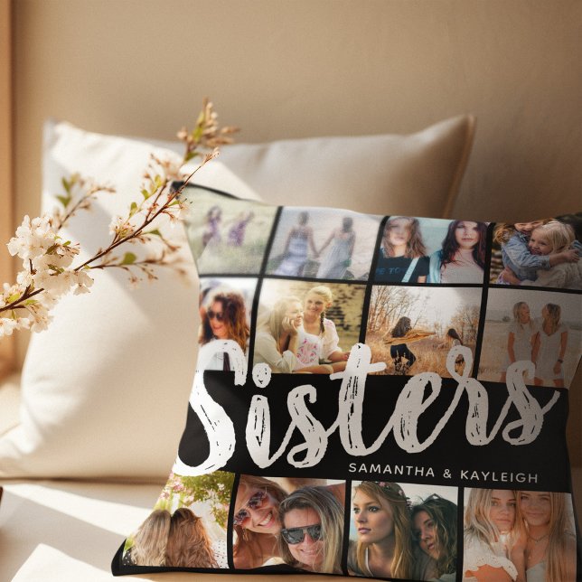 Coussin SŒURS, Collage de photos et noms de fratrie (Créateur téléchargé)