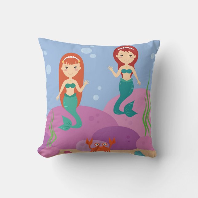 Coussin Soeurs de sirène de dessin animé nageant dans l'oc (Recto)