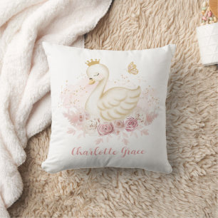 Coussin Soft Blush Floral Swan Princess Baby Girl Nursery