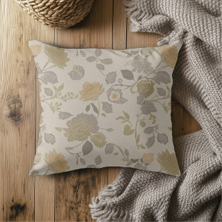 Coussin Soft Gold Beige Peach Gray Modern Farmhouse Floral