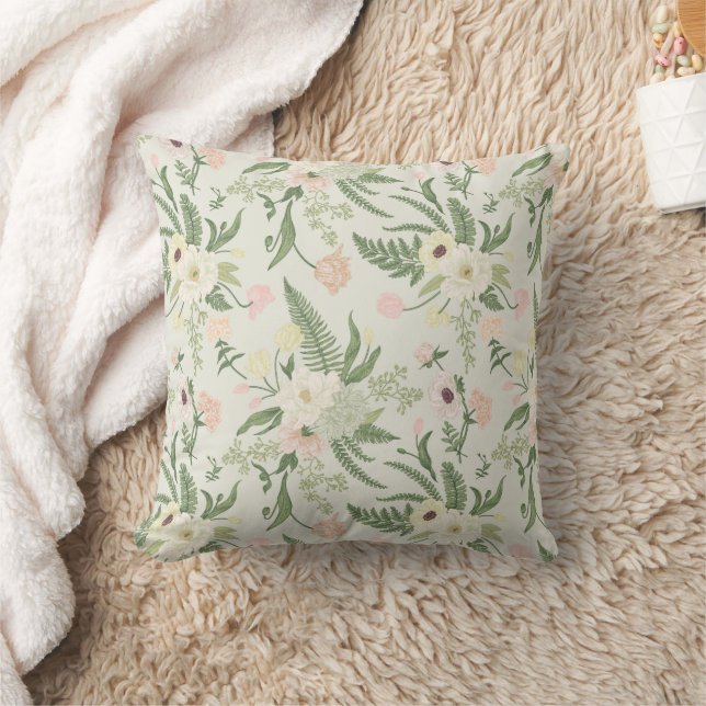 Coussin Soft Mint Green Garden Motif (Couverture)