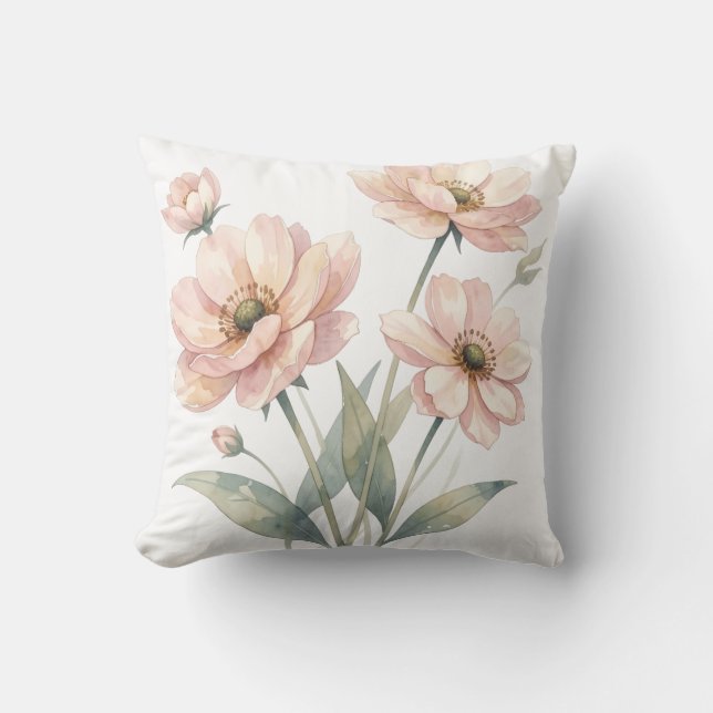 Coussin Soft Pink Floral Watercolor Bouquet Art (Recto)