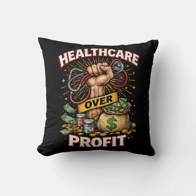 Coussin Soins avant le profit (Recto)