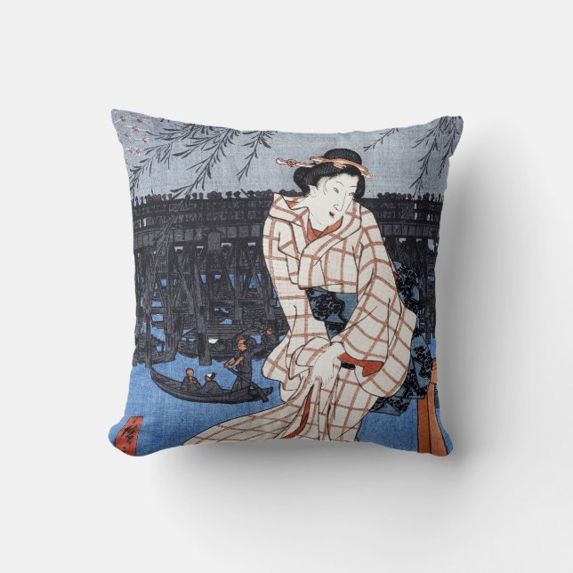Coussin Soir sur la rivière par Utagawa Hiroshige (Recto)