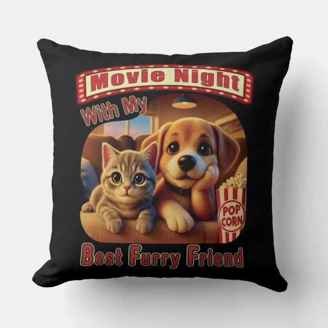 Coussin Soirée Cinéma - Meilleur Ami à Fourrure - Chat et  (Recto)
