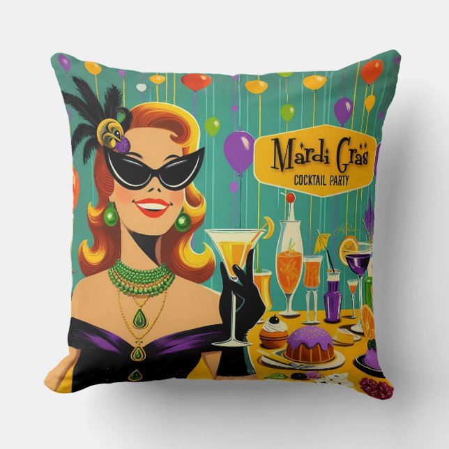 Coussin Soirée Cocktail Rétro 50's Mardi Gras Martini (Recto)