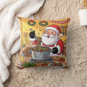 Coussin Soirée de pâtes au chef Père Noël personnalisé