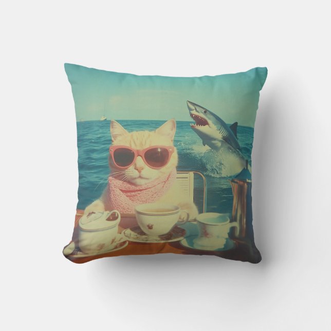 Coussin Soirée de thé à l'océan de chats (Recto)
