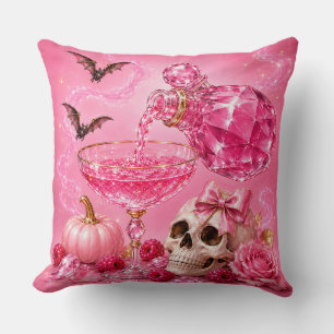 Coussin Soirée d'Halloween entre filles roses   Fête de co