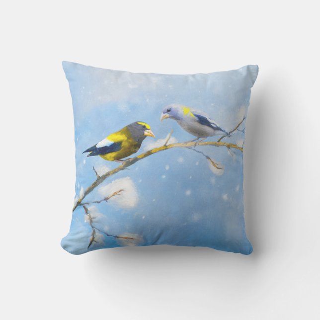 Coussin Soirée Grosbeak Peinture - Cute Original Chien Art (Recto)