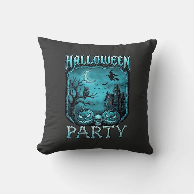 Coussin Soirée Halloween Maison Hantée Citrouilles Crâne S (Recto)