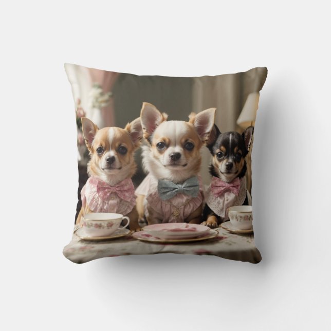 Coussin Soirée Tea Party de Cute Girly Chihuahua (Recto)