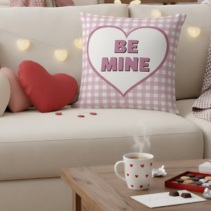 Coussin Sois Mienne Plaid Gingham Rose et Blanc de la Sain