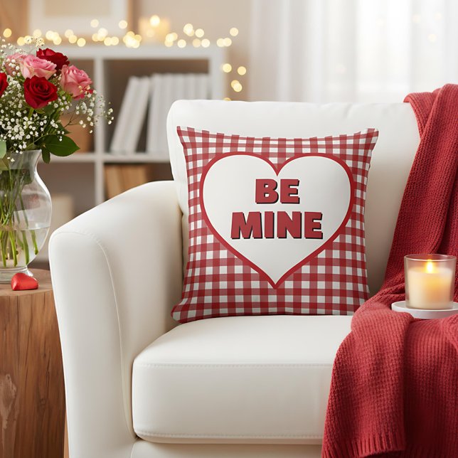 Coussin Sois Mienne Saint-Valentin Carreaux Rouge et Blanc (Créateur téléchargé)