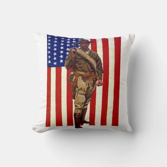 Coussin Soldat patriotique vintage avec drapeau américain (Recto)