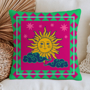 Coussin Soleil bohème avec étoiles et nuages Ciel céleste