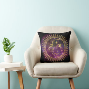 Coussin Soleil céleste pourpre et lune