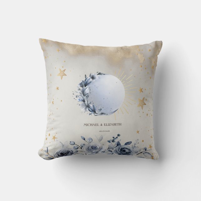 Coussin Soleil Céleste, Roses de Lune Bleue, Nuit étoilée (Recto)