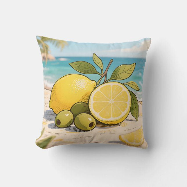 Coussin Soleil Citron Olive Fraîcheur Côtière (Recto)