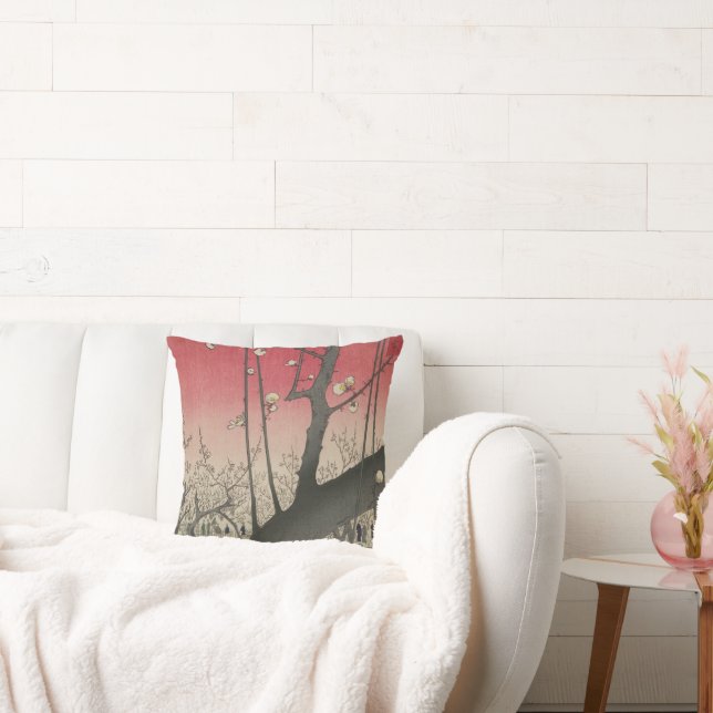 Coussin soleil couchant japonais pruniers arbres (Canapé)