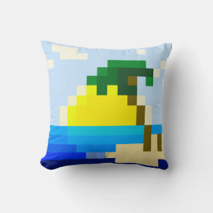 Coussin Soleil de pixel simple en mer avec mini île