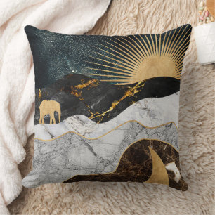 Coussin Soleil doré et lune avec éléphant en marbre Cosmiq
