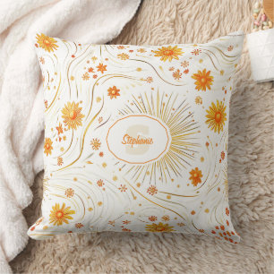Coussin Soleil doré et rayons - avec étoile Abstraite