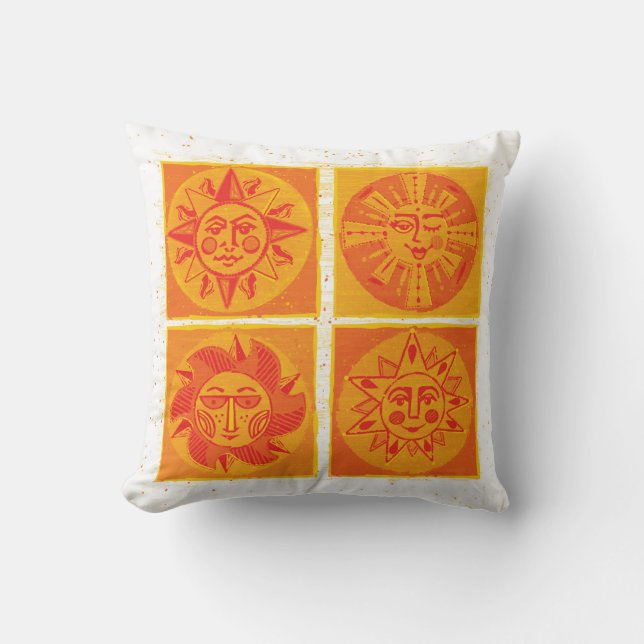 Coussin Soleil Du Milieu Du Siècle Face À L'Oreiller Orang (Recto)